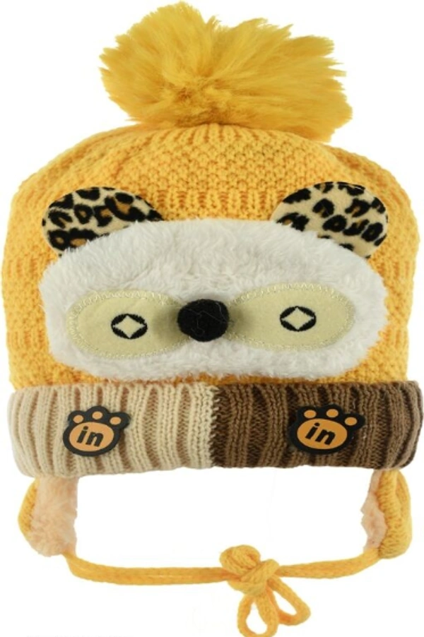 Woolen Warm Yellow Cap for baby boy girl kid newborn - 6-9 Months, Yellow, Pack of1